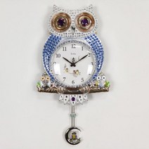 EHE761095아르떼 부엉이가족 블루실버 무소음 인테리어 벽시계