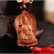 중국어 복숭아 나무 조각 안전 및 행운 카드 관음 관음 보살 절묘한 자동차 인테리어 트림 펜던트