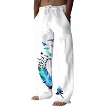 남자 여름 작업 바지 아이스 팬츠 긴 남성 캐주얼 루즈 버드 패턴 스트레이트 streetwear 남성 calça masculina
