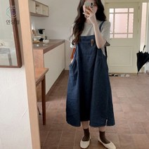 [연당월]트랜드데님 멜빵 치마여 빈티지 러블리 데이 키 작은 나시 원피스 세트구호원피스