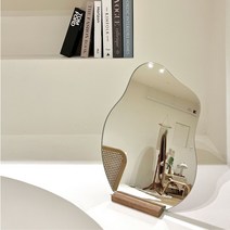 피피에프하우스 화장대 탁상 비정형 웨이브 거울 S/M (거치대포함), 멀바우나무