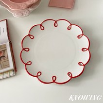 버터콕 빈티지 레드 플라워 포인트 귀여운 스프링 접시 볼 그릇 식기 3컬러, 레드 플레이트