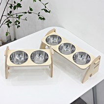 리빙원디자인 고양이 강아지 말리식탁 1구 2구 3구 자작나무 원목 그릇포함 반려동물식기, 3구 고양이패턴, 1개