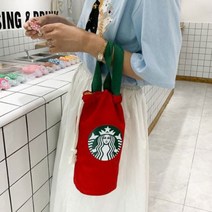 방이언니 스타벅스 미니 에코백 손목 가방 미니가방 캔버스 텀블러가방, 레드