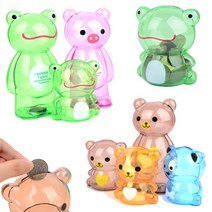 곰돌이 저금통 투명 어린이 미니 귀여운 동전저금통 돼지저금통, 대(랜덤)