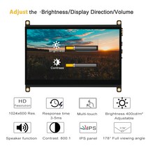 터치 모니터 10.1 7인치 휴대용 1024x600 ips 컴퓨터 hdmi lcd 인포 디스플레이 산업용 스크린, With Speakers
