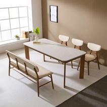 홈앤힐 데니안 애쉬원목 포세린 세라믹 4인용 벤치형 식탁세트, 월넛(양면), 맞춤_고객센터 문의