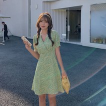 비치 스커트 롱 스커트 해변 휴가 산냐 버블 슬리브 티 브레이크 그린 플로럴 레이스 업 짧은 소매 드레스 어린이 여름