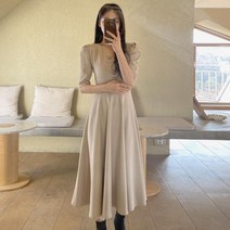 봄 가을 여성 결혼식 하객원피스 V넥 허리 슬림 빅사이즈 결혼식 하객룩 원피스 오피스룩 롱원피스
