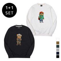 [1+1][SET] 옥스타 남녀공용 캐주얼 밀리터리 곰돌이 특양면 맨투맨