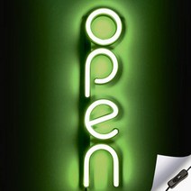 OPEN 조명 오픈 카페 가게 개업선물 간판 네온 LED 조명 네온사인 글귀 전광판 모던 심플 영업용 업소용, H.세로형 그린에 3M 라인 밴드 스위치 전원