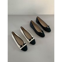 투톤플랫슈즈 골드장식 리본 굽1cm 여성단화 인조가죽