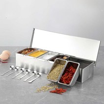 스텐 양념보관함 6칸 뷔페 주방 요리용 고춧가루 후추, 대형 304 5칸 스푼 포함