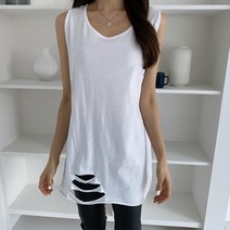 여자 빈티지 컷아웃 롱티 나시 티셔츠