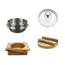 국산 통3중 스텐 뚝배기 인덕션 계란찜 전골 찌개 삼계탕 밥솥 솥밥 내열 냄비, 나무뚜껑-1호