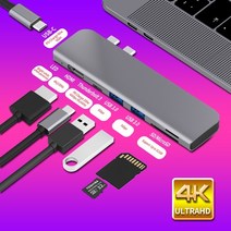 usb허브 c타입허브 호환 USB 3.1 c형 허브-HDMI 어댑터 4K 썬더볼트 3 c허브 (허브 3.0 포함) TF SD 리더, 01 7-in-1 Silver