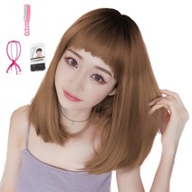 가발위드 단발 스트레이트 통가발 코코앤+가발걸이1개+가발전용빗1개+가발망1개 세트상품, 1세트, 블랙허니브라운