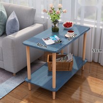2단 사각형 슬림테이블 이케아 원목 침대용 미니테이블, 80CM 더블 레이어 스타 블루