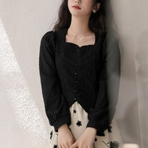 넷투넷코리아 여성 스퀘어넥 긴팔 기본 블라우스 무지 하객룩