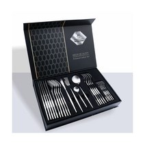 골드 식기 세트 스테인레스 스틸 나이프 포크 스푼 칼 주방 식기류 세척기 사용 가능 24 피스, Silver-24PCS