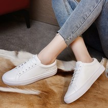 리얼 가죽 화이트 스니커즈 플랫 슈즈