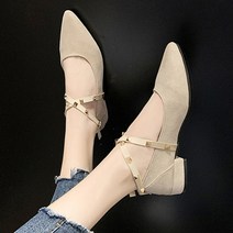 묘먀미 스터드 X스트랩 로우힐 플랫 구두 2cm