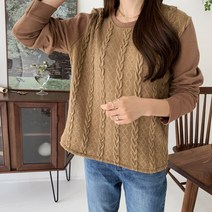 치코엘라- 티렌허 심플 라운드 꽈배기 니트