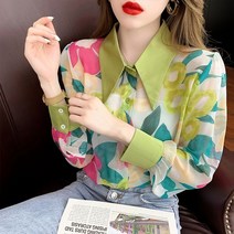 안나리야 꽃무늬 쉬폰 퍼프 카라 플라워 긴팔 셔츠 블라우스 YJ