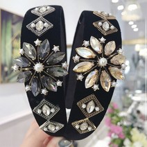 헤어밴드 크리스탈 플라워 다이아장식 프리미엄 와이드헤어밴드 2컬러 진주와 큐빅장식 머리띠 델루나 아이유 화려한꽃화환