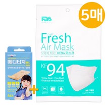더숨 에버프레쉬에어 KF94 대형 화이트 마스크 (귀통증없는 특수밴드) + 일동 메디터치밴드 증정!, 1매입, 5개