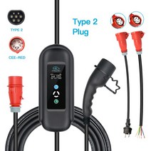 전기자전거충전기 유형 2 16A 3 상 11KW 고속 EV 충전 5M 케이블 휴대용 충전기 전류 조절 가능 전기 자, [04] 16A 3P and2 adaptor