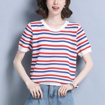 블루 골지 롱 칠부 전문 여성 라운드 반팔 니트티 루즈한 니트티 꽈베기 주황색 노란