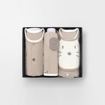 [메르베] 베이지마우스 아기 백일세트(내의+슈트+모자)_사계절용