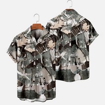 건달 셔츠 조폭 하와이안 티 남성용 캐주얼 반팔 라펠 스타 3D 프린트 하라주쿠 만화 오버사이즈 빈티지 패션