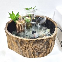 2단 우산분수와 원형 통나무수반 /미니분수대 분수가습기 물의정원 힐링인테리어 홈가드닝