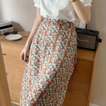 여성 가을 여리여리 A라인 롱 치마 스커트 잔꽃무늬 허리 뒷밴딩 플