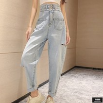 가바바 여성 청바지 이중으로 감싼 허리밴딩과 옆으로 구멍난 찢어짐이 매력적인 여름 데님바지 G47413