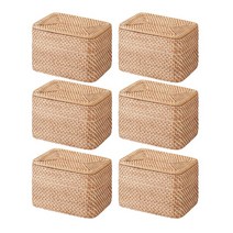 무인양품 MUJI 적층식 라탄 직사각형 수납 바스켓 뚜껑부착형 L 4945247381337, 베이지, 6개