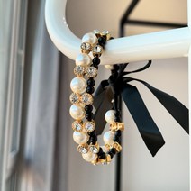 강아지 고양이 목걸이 진주리본 반려동물 악세서리, 블랙