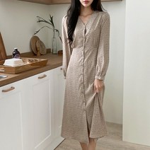 여자 V넥 셔츠핏 셔링 긴팔 패턴 여리핏 롱원피스