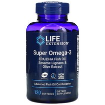 Life Extension 슈퍼 오메가3 EPA/DHA 피쉬 오일 참깨 리그난과 올리브 추출물 소프트젤 120정, 120 개
