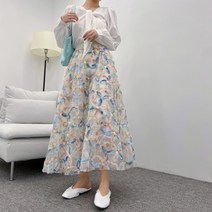 시퀸 플라워 A라인 플레어 풍성한 풀 스커트
