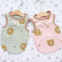 편한 강아지옷 나시 면옷 실내복 곰 리본 나시, 핑크
