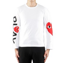 [꼼데가르송] (P1T258 WHITE) 남성 플레이 로고 긴팔 티셔츠 19SS