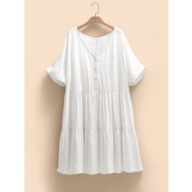 88 99 사이즈 원피스 하객룩 숙녀복 루즈핏 미디 용 반팔 버튼 스타일 4XL 여