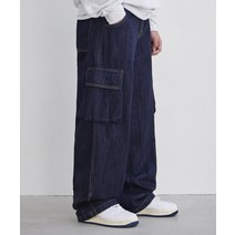 GLW 와이드 워시드 카고 데님 팬츠 딥블루인디고 Wide Washed Cargo Denim Pants Deep Blue Indigo