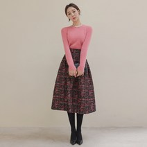 SKO015 배색 백밴딩 플레어 스커트
