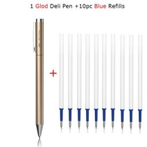 쓰기용품 Xiaomi Deli-금속 사인 펜 젤 잉크 9.5mm 서명 스타일로 부드러운 리필 미쿠니 일본 Caneta OEM 검정 파랑, [06] 1 Gold 10 Blue Ink