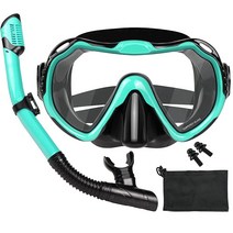 PIYAZI 성인용 스노클링 장비 파노라마 와이드 뷰 마스크 및 완전 드라이 탑 스노클 세트 김 서림 방지 강화 유리 스쿠버 다이빙 패키지 수영용 여행용 가방 이어 플러그 포함 [, Malachite Green