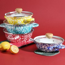 하코야 인덕션 마블 법랑 양수 전골냄비 세트 2종, 블루, 19cm